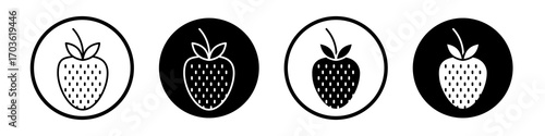 Strawberry icon collection in black and white filled and outlined style for web.