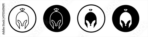 Spartan Helmet icon collection in black and white filled and outlined style for web.
