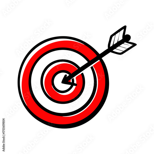 An arrow hitting the bullseye on a red and white target