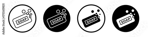 Soap bar icon collection in black and white filled and outlined style for web.