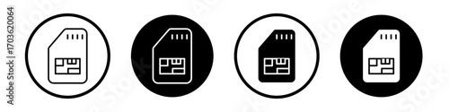 Sim icon collection in black and white filled and outlined style for web.