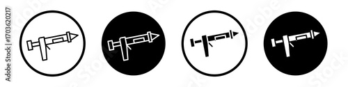 Sealant gun icon collection in black and white filled and outlined style for web.