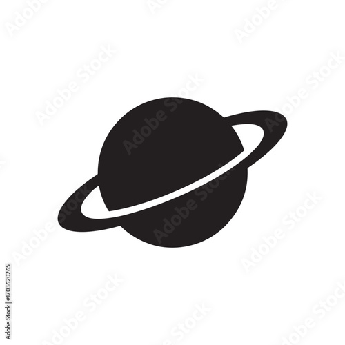 minimalist planet with ring vector icon in black silhouette style for space, astronomy, or science themes