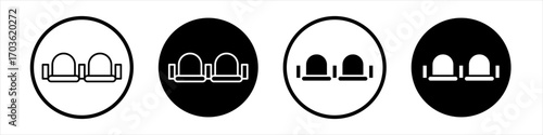 Seats icon collection in black and white filled and outlined style for web.