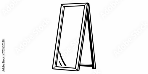 Illustration of a standing mirror with a rectangular frame and support stand isolated on white background