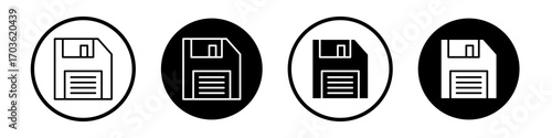 Save file icon collection in black and white filled and outlined style for web.