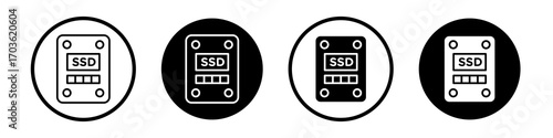 SSD icon collection in black and white filled and outlined style for web.