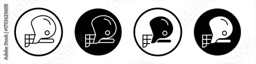 Rugby Helmet icon collection in black and white filled and outlined style for web.