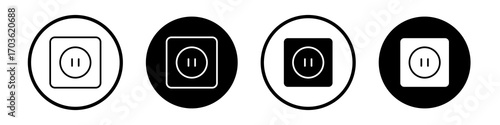 Round socket icon collection in black and white filled and outlined style for web.
