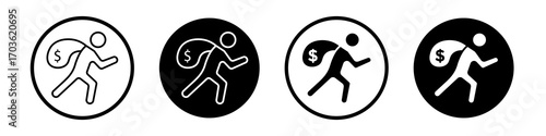 Robbery icon collection in black and white filled and outlined style for web.