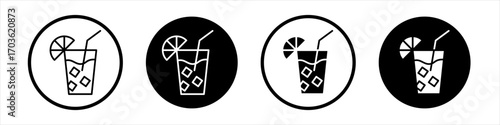 Refreshing cold drink icon collection in black and white filled and outlined style for web.