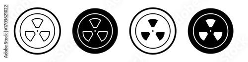 Radioactive icon collection in black and white filled and outlined style for web.