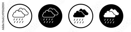 Raining icon collection in black and white filled and outlined style for web.