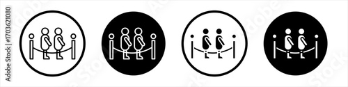 Queue icon collection in black and white filled and outlined style for web.