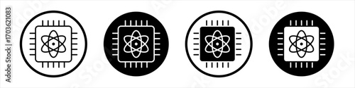 Quantum computing icon collection in black and white filled and outlined style for web.