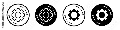 Processing icon collection in black and white filled and outlined style for web.