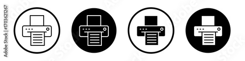Printer icon collection in black and white filled and outlined style for web.