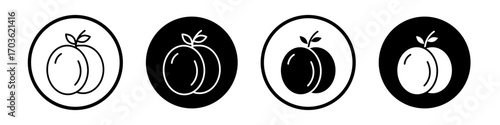 Plum icon collection in black and white filled and outlined style for web.