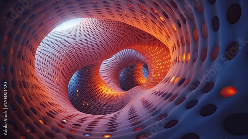 Fototapeta Naklejka Na Ścianę i Meble -  abstract 3d tunnel design with vibrant colors and unique patterns, futuristic digital art, mesmerizing shapes and forms - AI Generated Digital Art