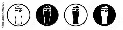 Pint of beer icon collection in black and white filled and outlined style for web.