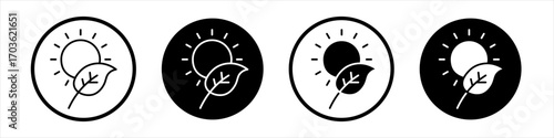 Photosynthesis icon collection in black and white filled and outlined style for web.