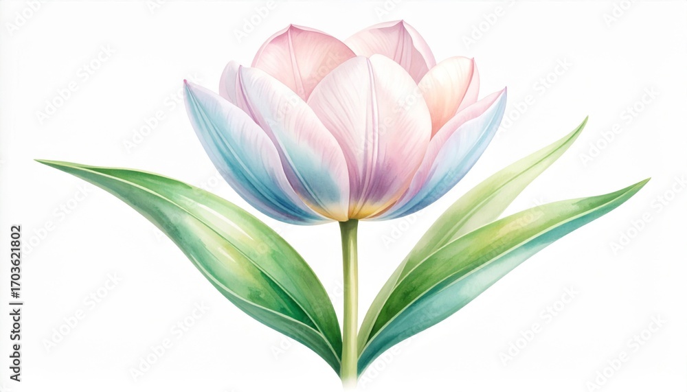 Obraz premium Watercolor Painting of Light Pink and Blue Tulip on White Background