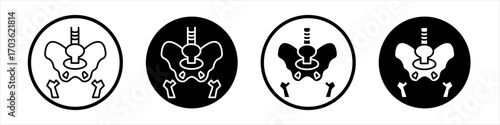 Pelvic area icon collection in black and white filled and outlined style for web.
