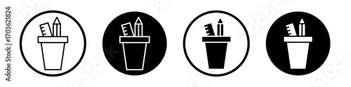 Pencil box icon collection in black and white filled and outlined style for web.