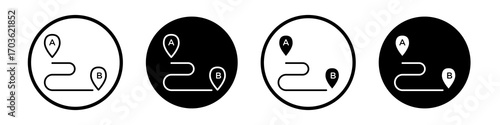 Path A to B icon collection in black and white filled and outlined style for web.
