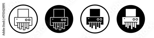Paper shredder icon collection in black and white filled and outlined style for web.