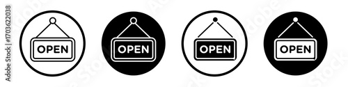 Open icon collection in black and white filled and outlined style for web.