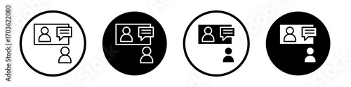 Online coaching icon collection in black and white filled and outlined style for web.