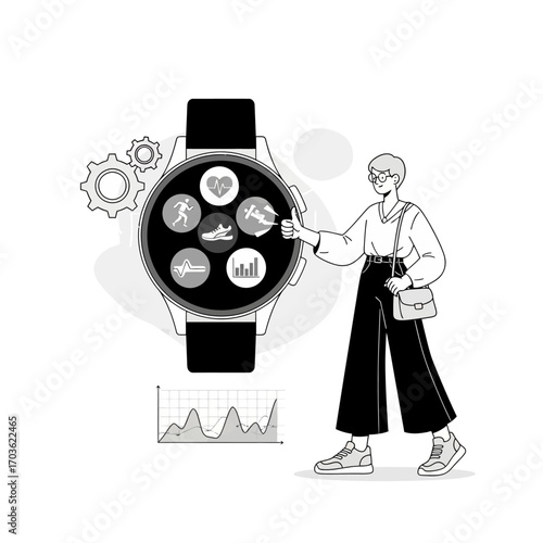 Woman interacting with smartwatch fitness app