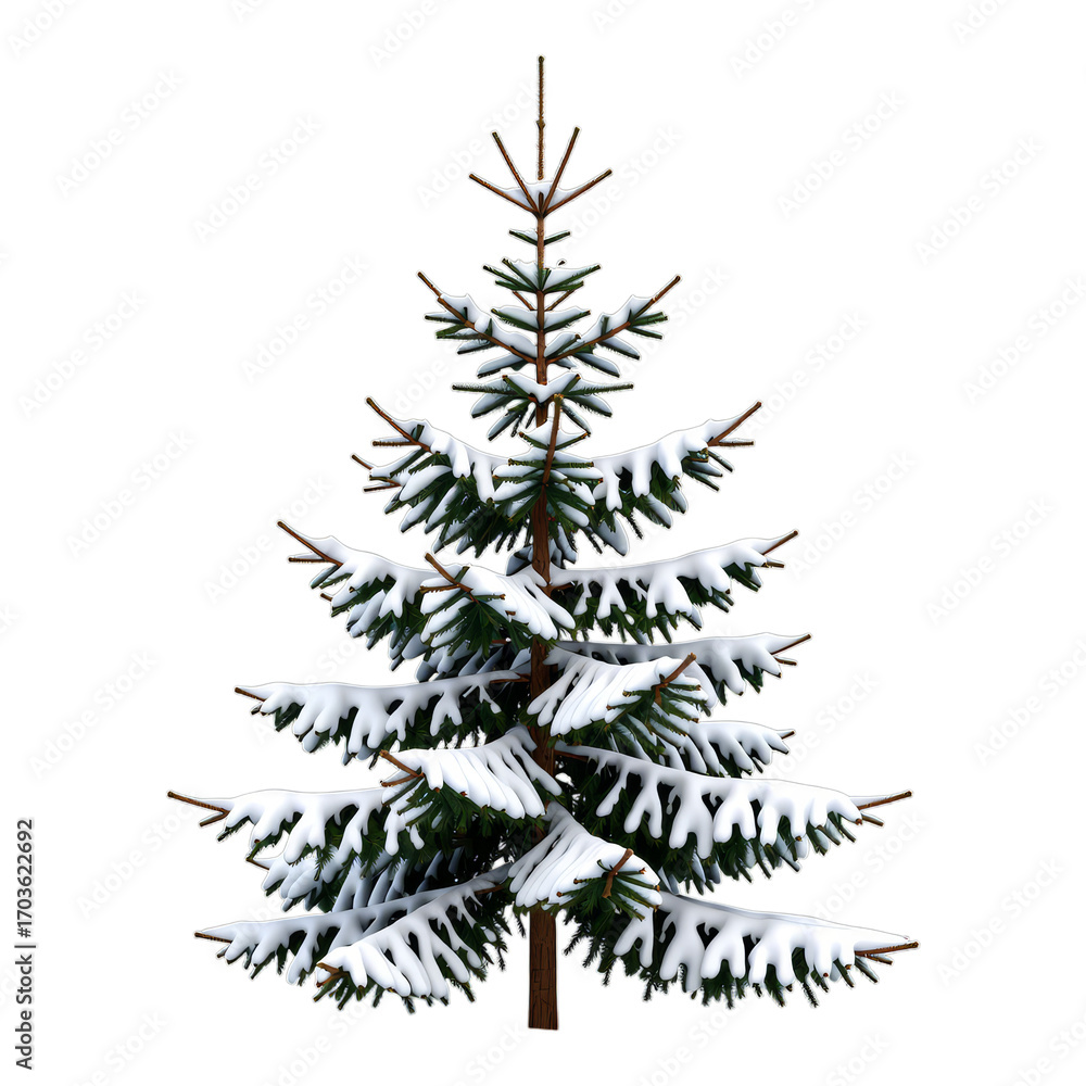 Fototapeta premium Snow-Covered Pine Tree with Transparent Background, 3D Realism Design Element