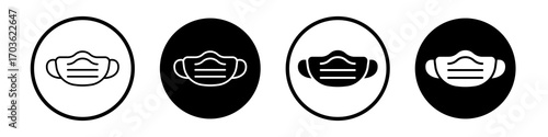 Medical mask icon collection in black and white filled and outlined style for web.