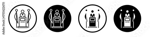 Mayor icon collection in black and white filled and outlined style for web.
