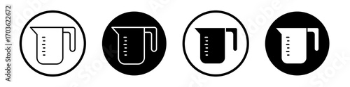 Measuring cup icon collection in black and white filled and outlined style for web.