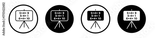 Math class icon collection in black and white filled and outlined style for web.