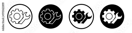 Maintainance icon collection in black and white filled and outlined style for web.