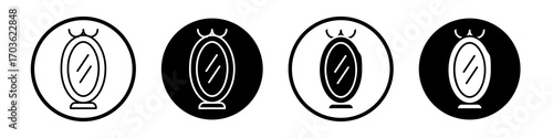Magic mirror icon collection in black and white filled and outlined style for web.
