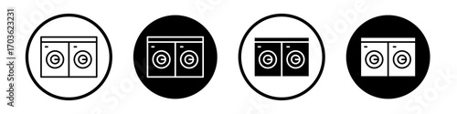 Laundry zone icon collection in black and white filled and outlined style for web.
