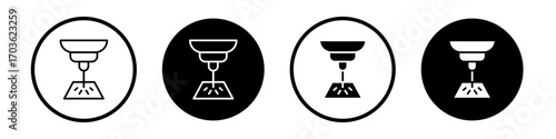 Laser machine icon collection in black and white filled and outlined style for web.
