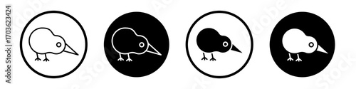 Kiwi bird icon collection in black and white filled and outlined style for web.