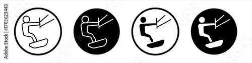 Kitesurf sign icon collection in black and white filled and outlined style for web.