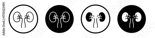 Kidney icon collection in black and white filled and outlined style for web.
