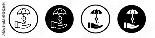 Investment insurance icon collection in black and white filled and outlined style for web.