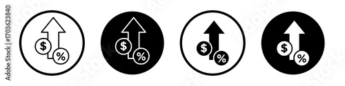 Increase rate icon collection in black and white filled and outlined style for web.