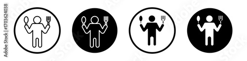 Hungry human icon collection in black and white filled and outlined style for web.