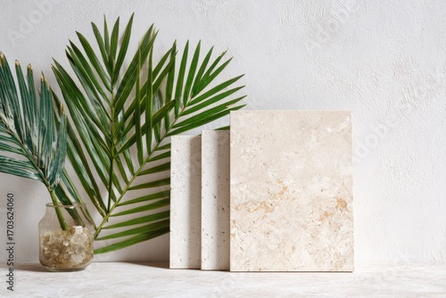 Wallpaper Mural Neutral stone and plant display Torontodigital.ca