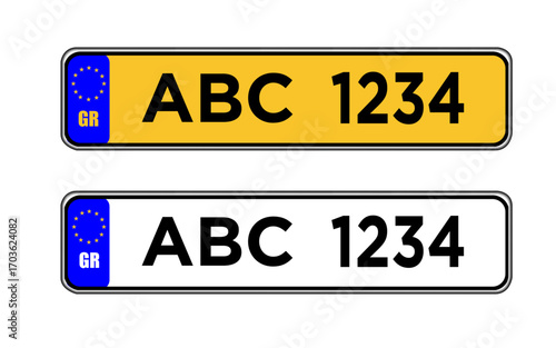 Greece car license plate template. greece car registration number plate sign vector design